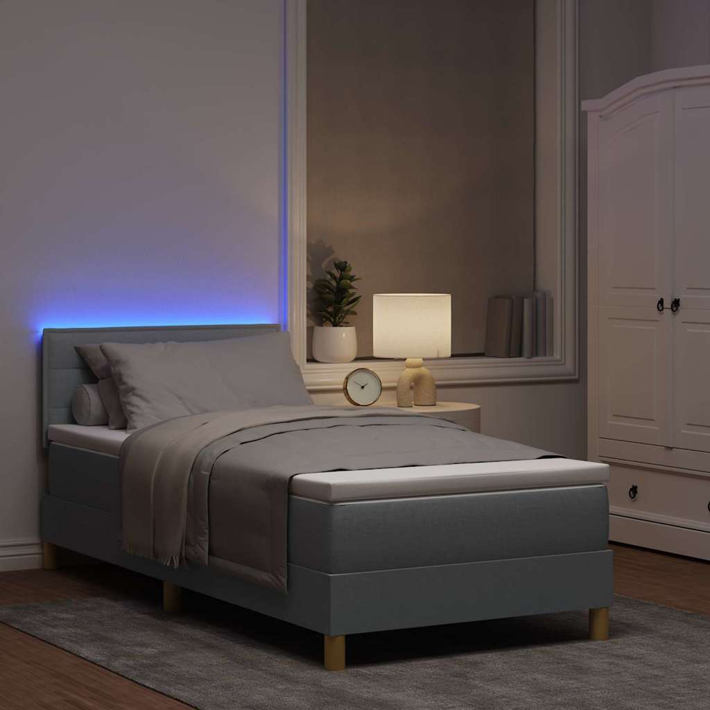 LED Box Spring Krevet Svijetlo siva 90 x 190 cm tkanina