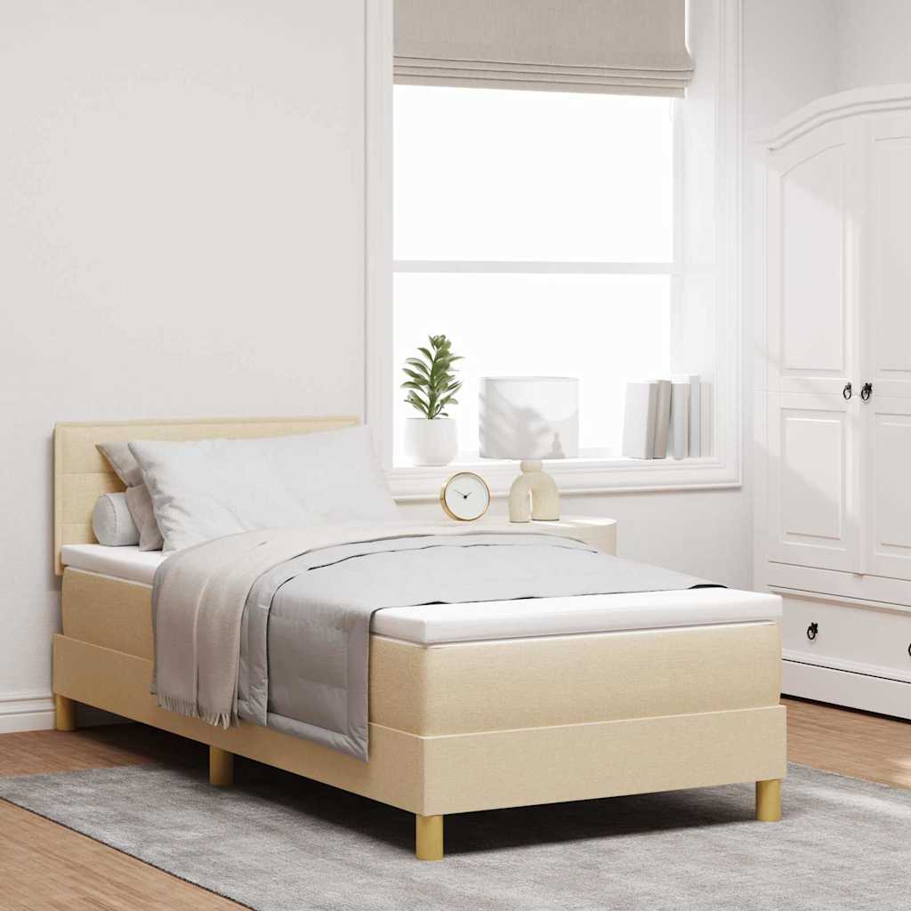LED Box Spring Krevet s LED trakama Krema 90 x 190 cm tkanina