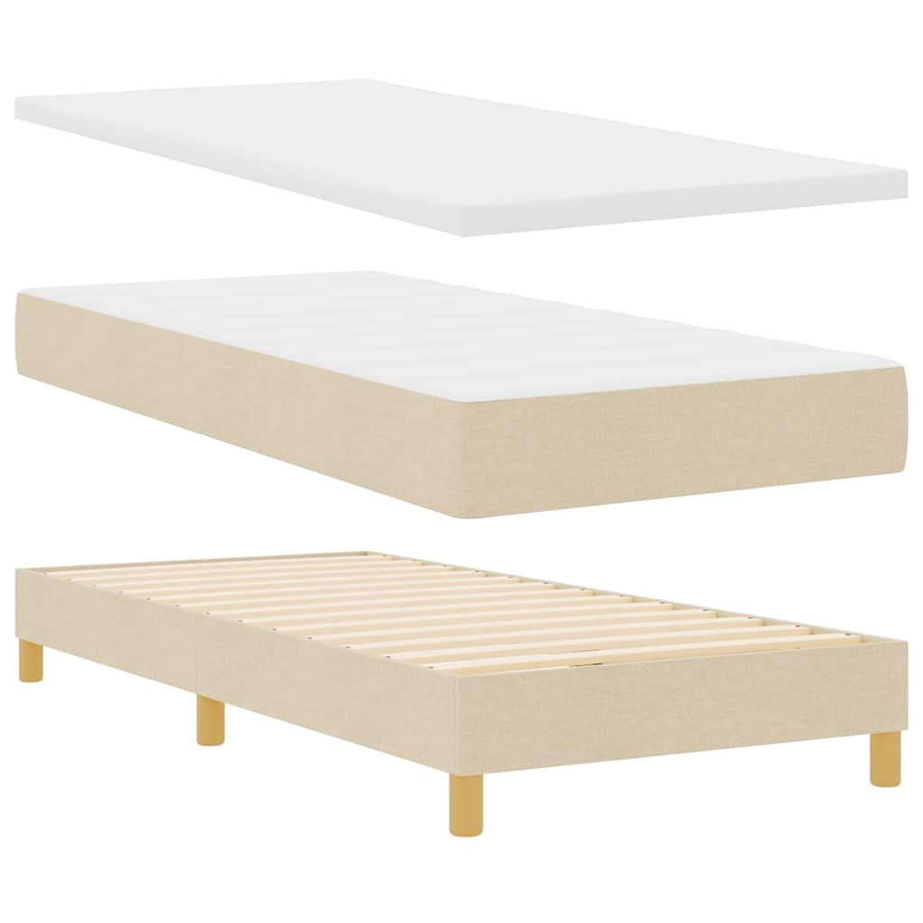 LED Box Spring Krevet s LED trakama Krema 90 x 190 cm tkanina