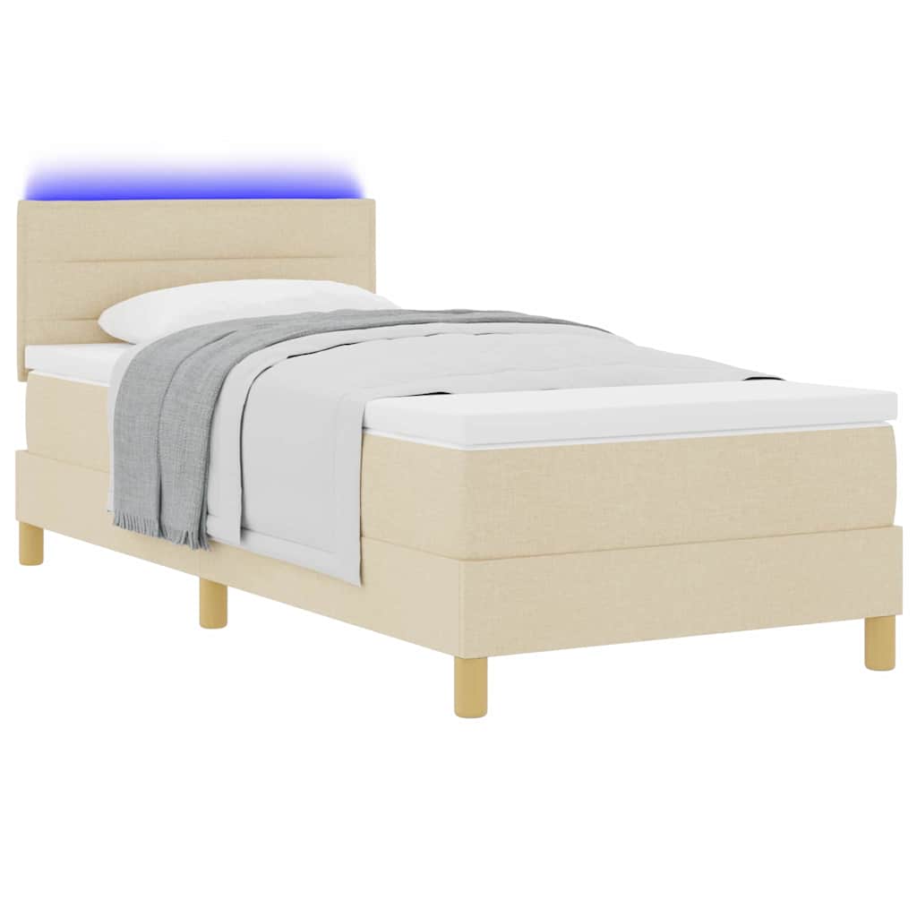 LED Box Spring Krevet s LED trakama Krema 90 x 190 cm tkanina
