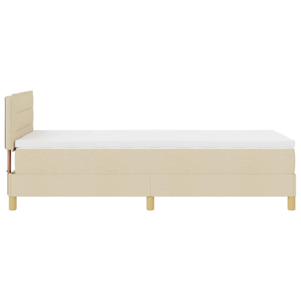LED Box Spring Krevet s LED trakama Krema 90 x 200 cm tkanina