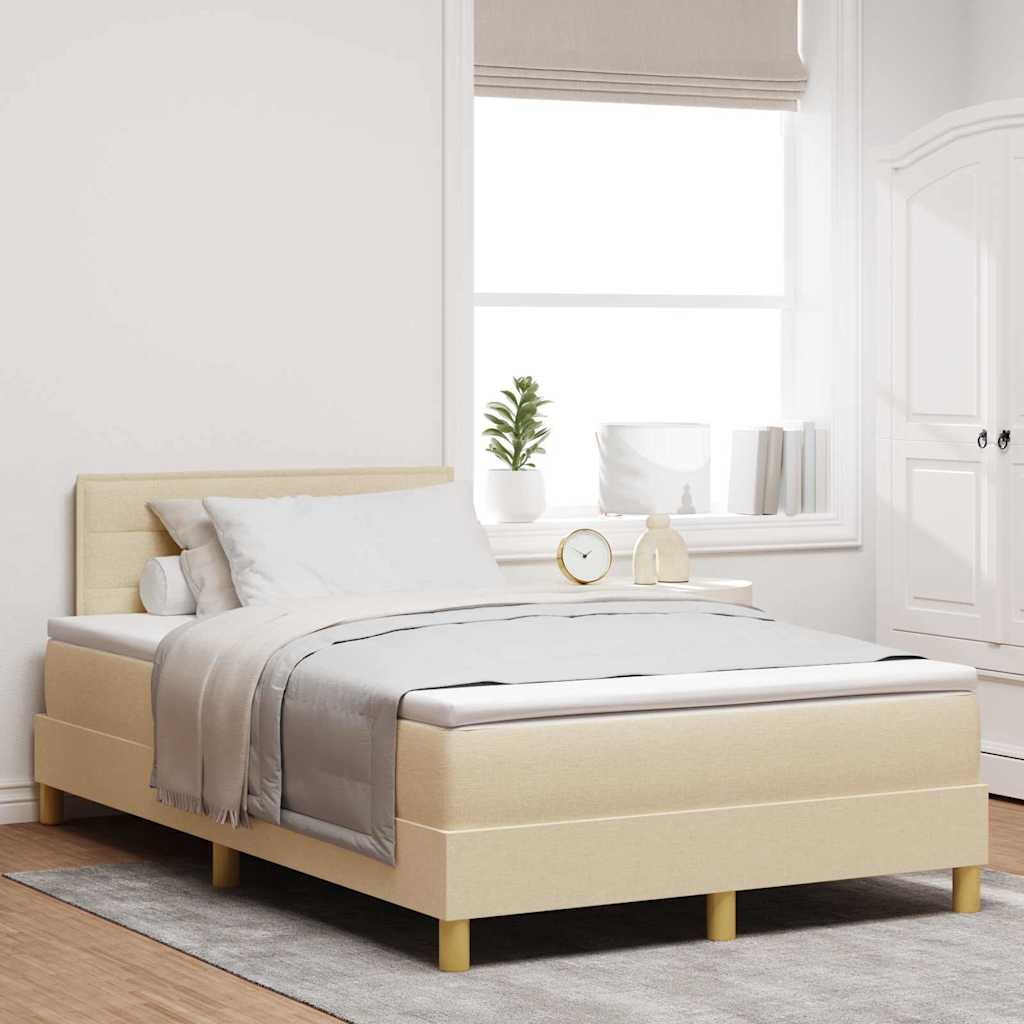 LED Box Spring Krevet s LED trakama Krema 120 x 190 cm tkanina