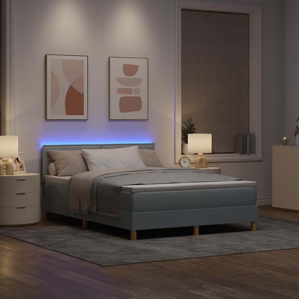 LED Box Spring Krevet Svijetlo siva 140 x 190 cm tkanina