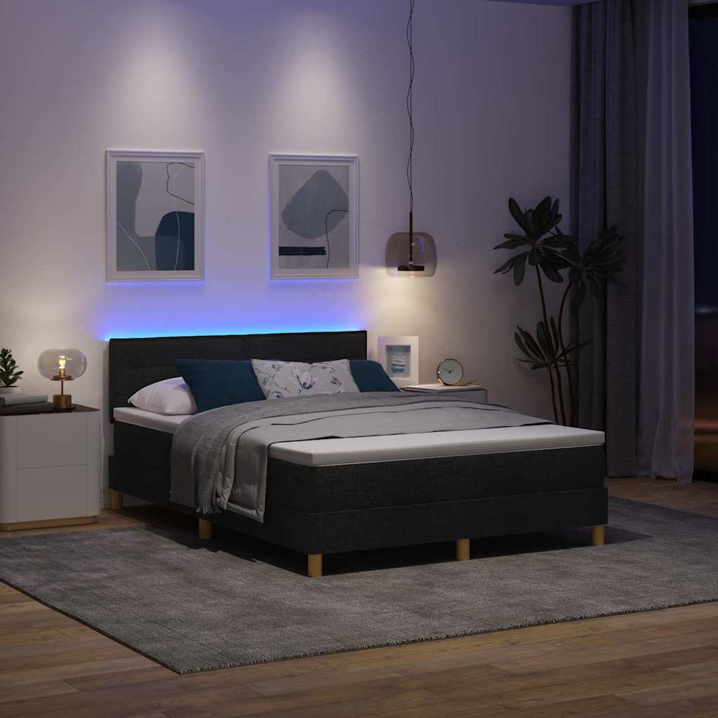 LED Box Spring Krevet s LED trakama Crna 140 x 190 cm tkanina