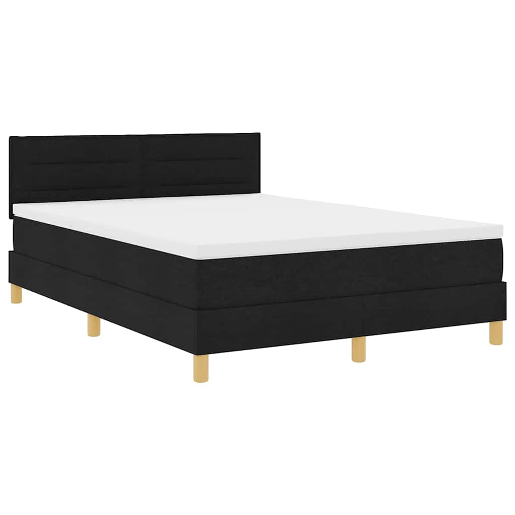 LED Box Spring Krevet s LED trakama Crna 140 x 190 cm tkanina