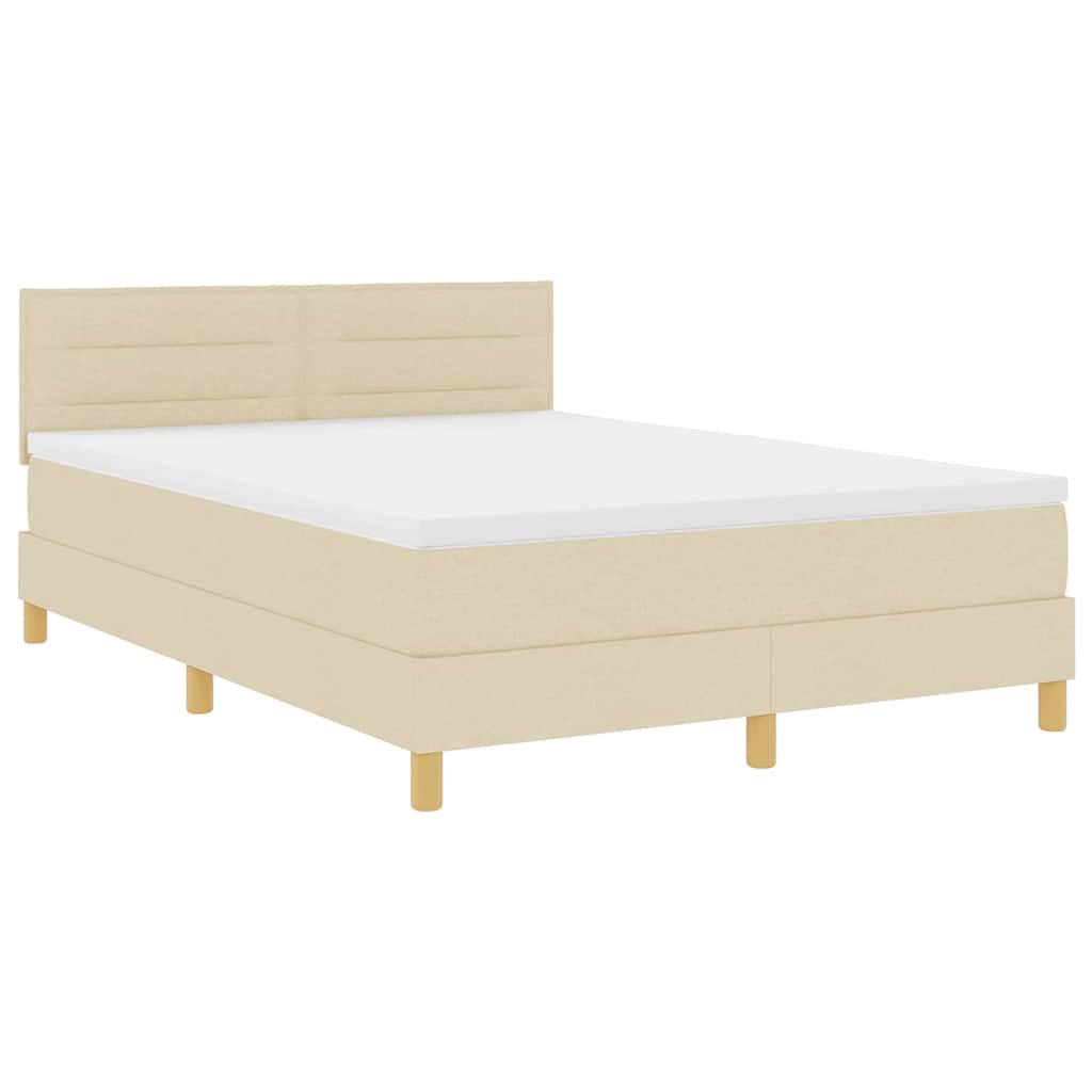 LED Box Spring Krevet s LED trakama Krema 140 x 190 cm tkanina