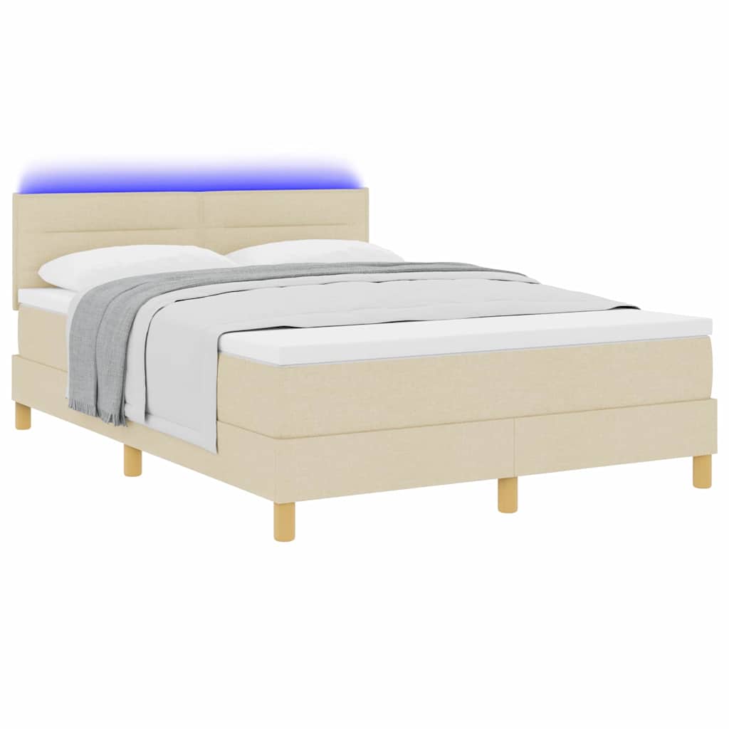 LED Box Spring Krevet s LED trakama Krema 140 x 190 cm tkanina