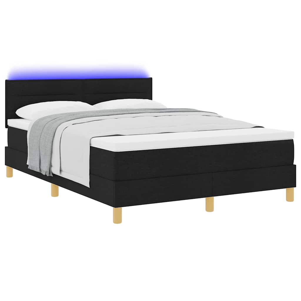 LED Box Spring Krevet s LED trakama Crna 140 x 200 cm tkanina