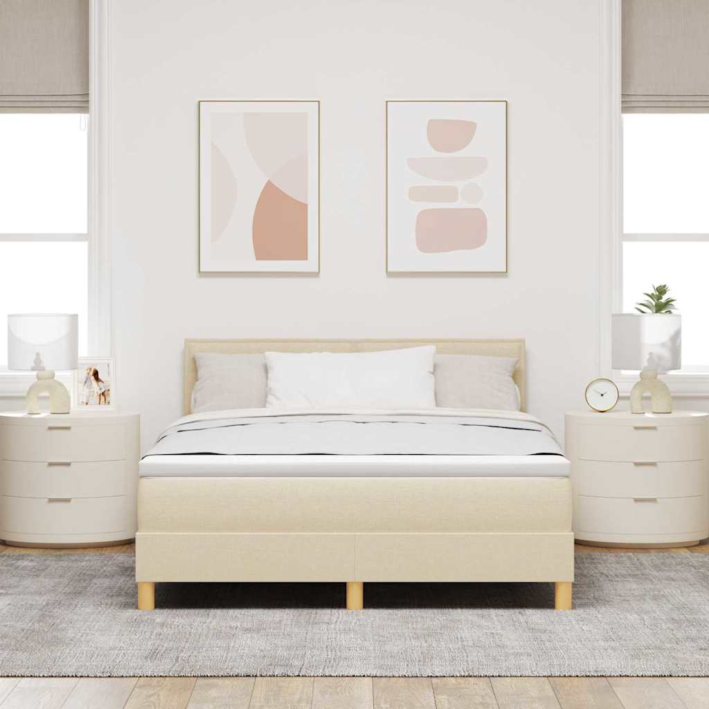 LED Box Spring Krevet s LED trakama Krema 140 x 200 cm tkanina
