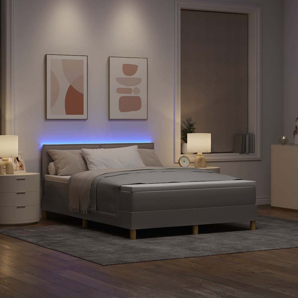 LED Box Spring Krevet Sivo-smeđa 160 x 200 cm tkanina