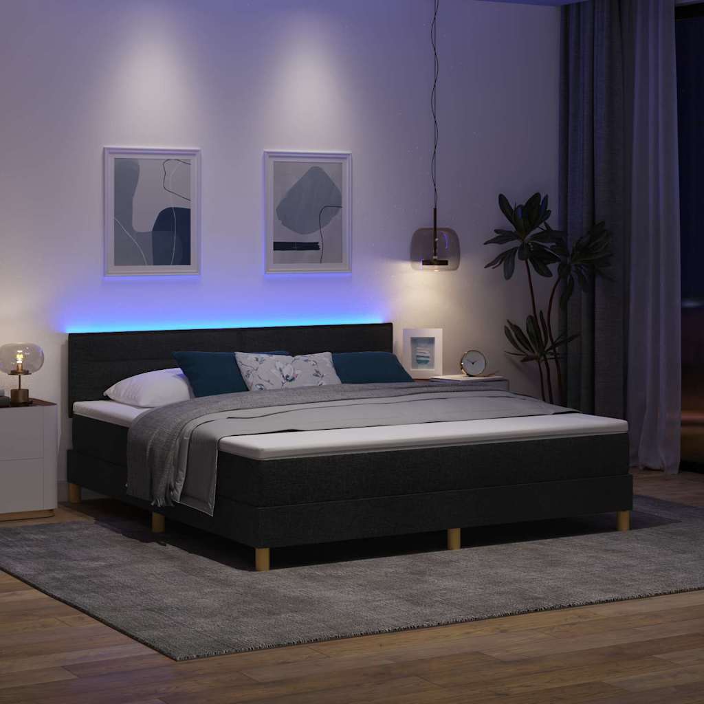 LED Box Spring Krevet s LED trakama Crna 180 x 200 cm tkanina