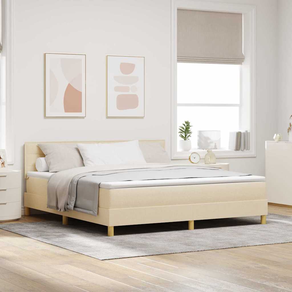 LED Box Spring Krevet s LED trakama Krema 180 x 200 cm tkanina