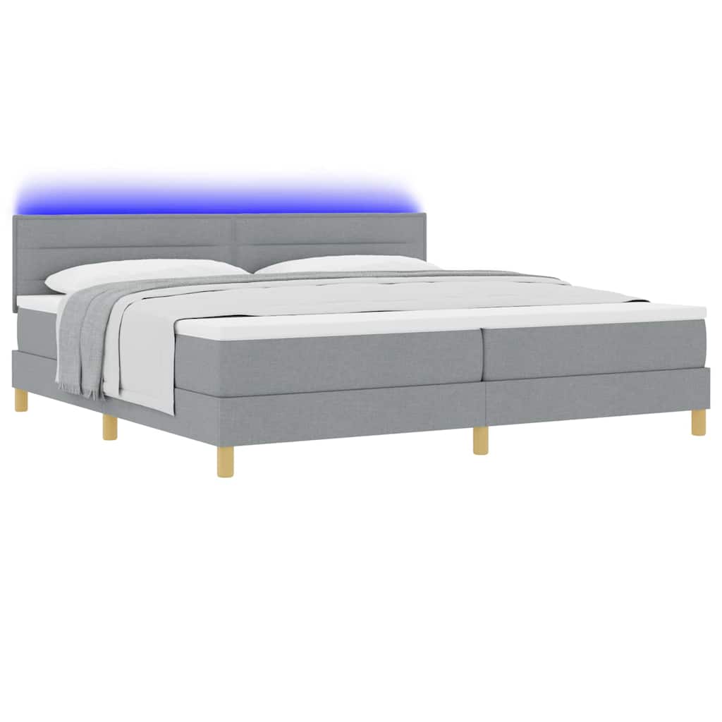 LED Box Spring Krevet Svijetlo siva 200 x 200 cm tkanina