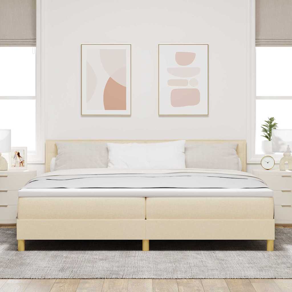 LED Box Spring Krevet s LED trakama Krema 200 x 200 cm tkanina