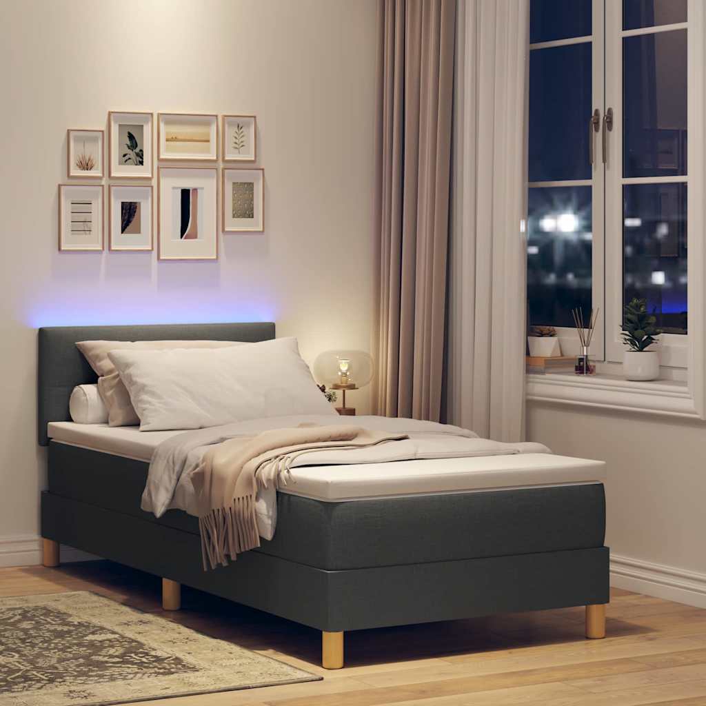 LED Box Spring Krevet Tamno siva 90 x 200 cm tkanina
