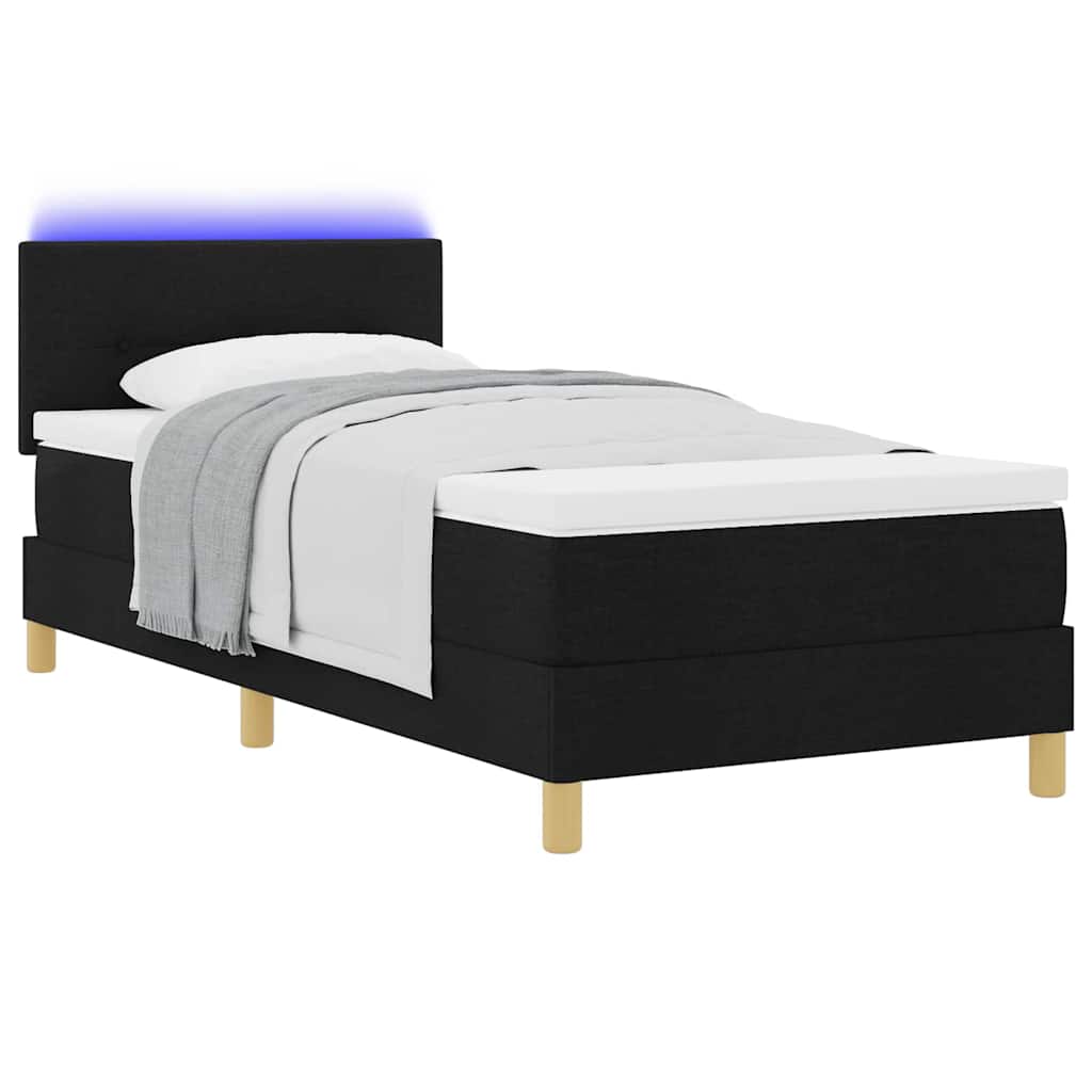 LED Box Spring Krevet s LED trakama Crna 90 x 200 cm tkanina