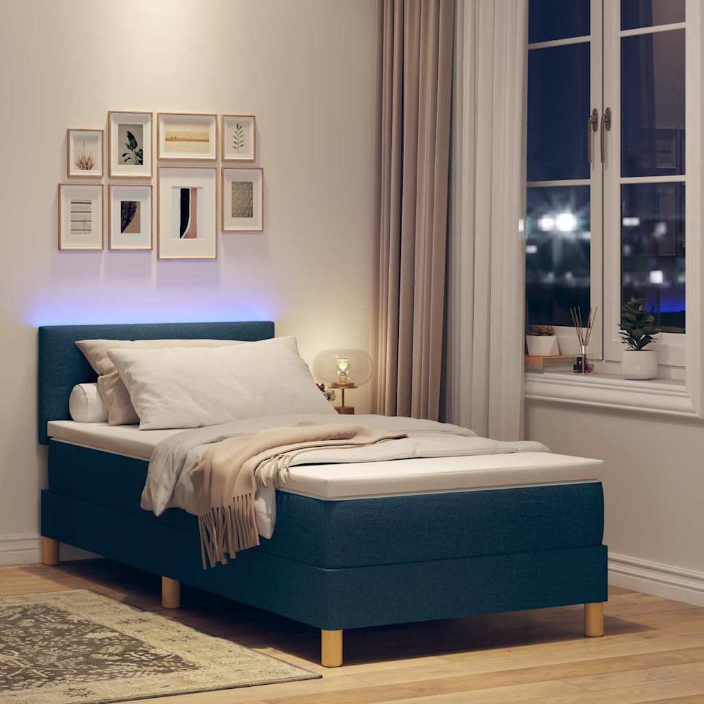 LED Box Spring Krevet s LED trakama Plava 90 x 200 cm tkanina