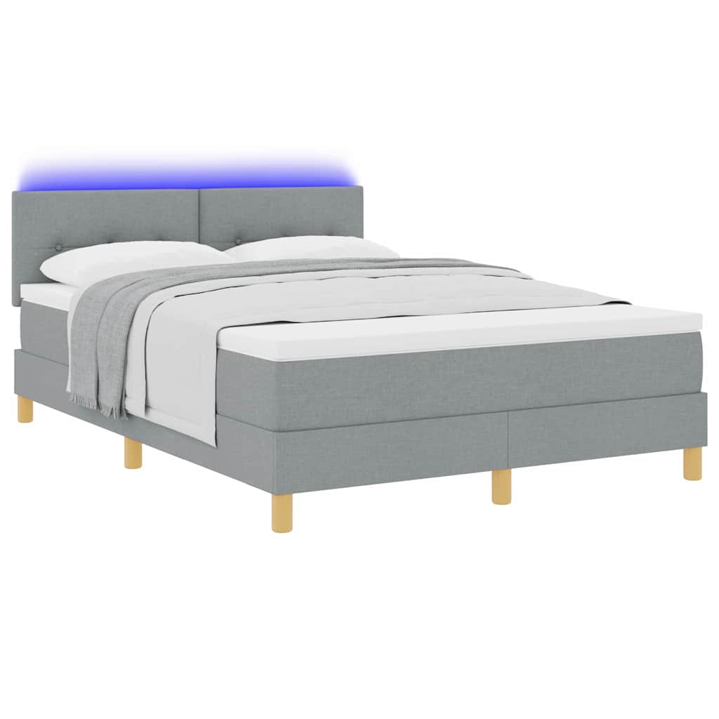 LED Box Spring Krevet Svijetlo siva 140 x 190 cm tkanina