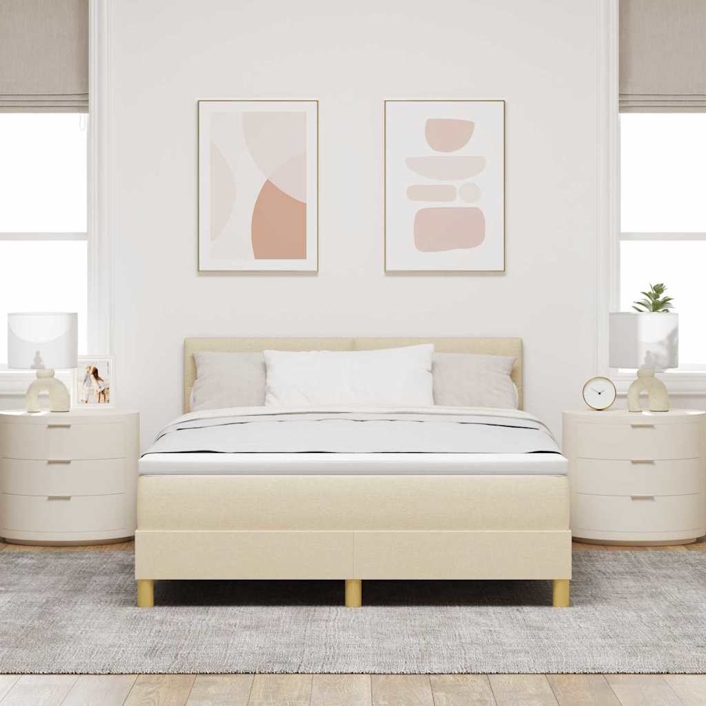 LED Box Spring Krevet s LED trakama Krema 140 x 190 cm tkanina