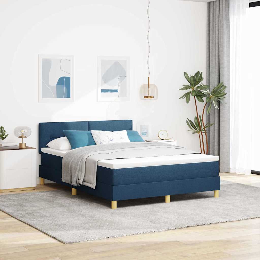 LED Box Spring Krevet s LED trakama Plava 140 x 190 cm tkanina