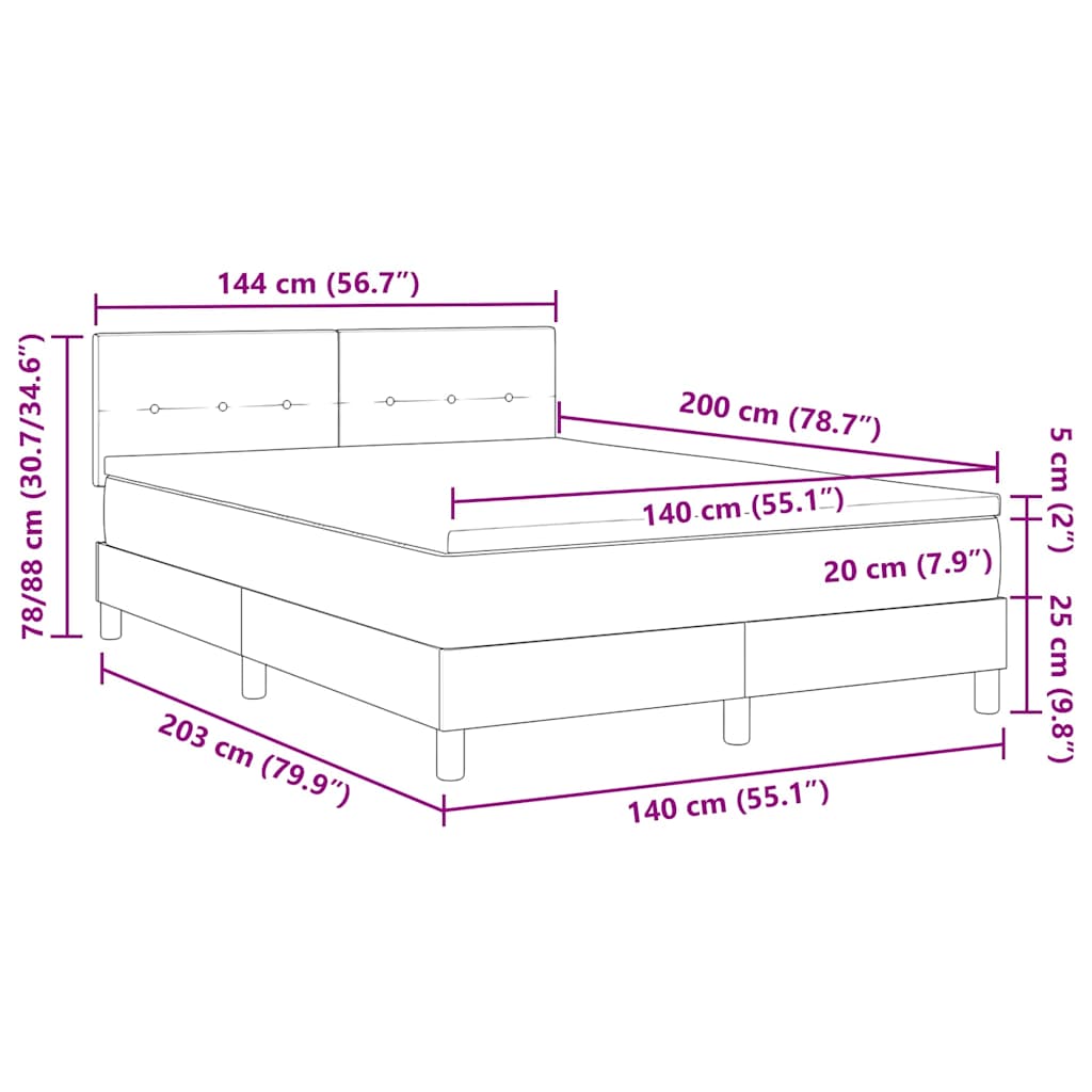 LED Box Spring Krevet Tamno siva 140 x 200 cm tkanina