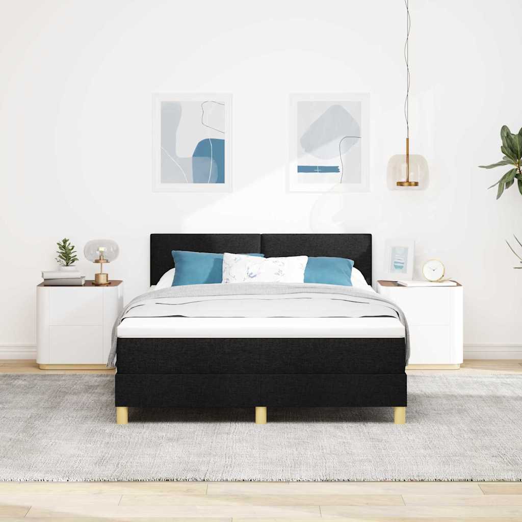 LED Box Spring Krevet s LED trakama Crna 140 x 200 cm tkanina