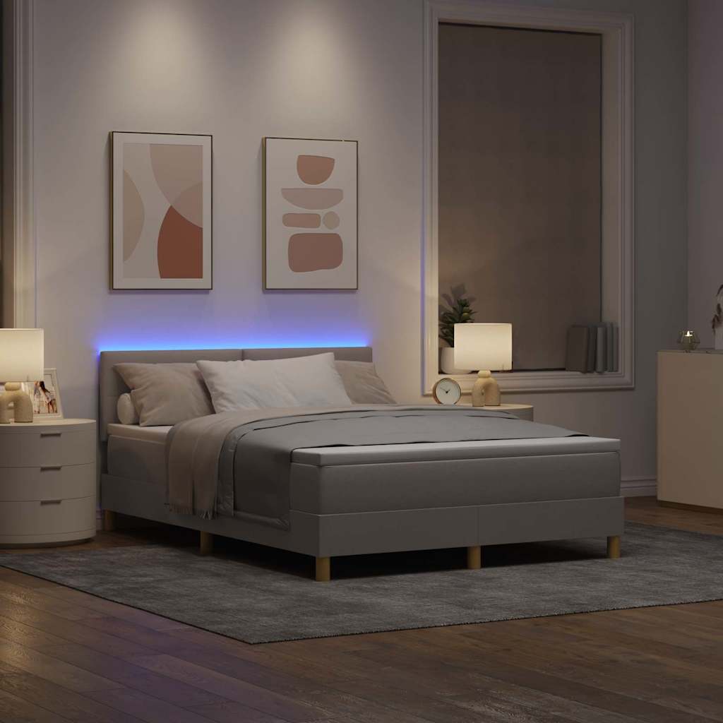 LED Box Spring Krevet Sivo-smeđa 160 x 200 cm tkanina