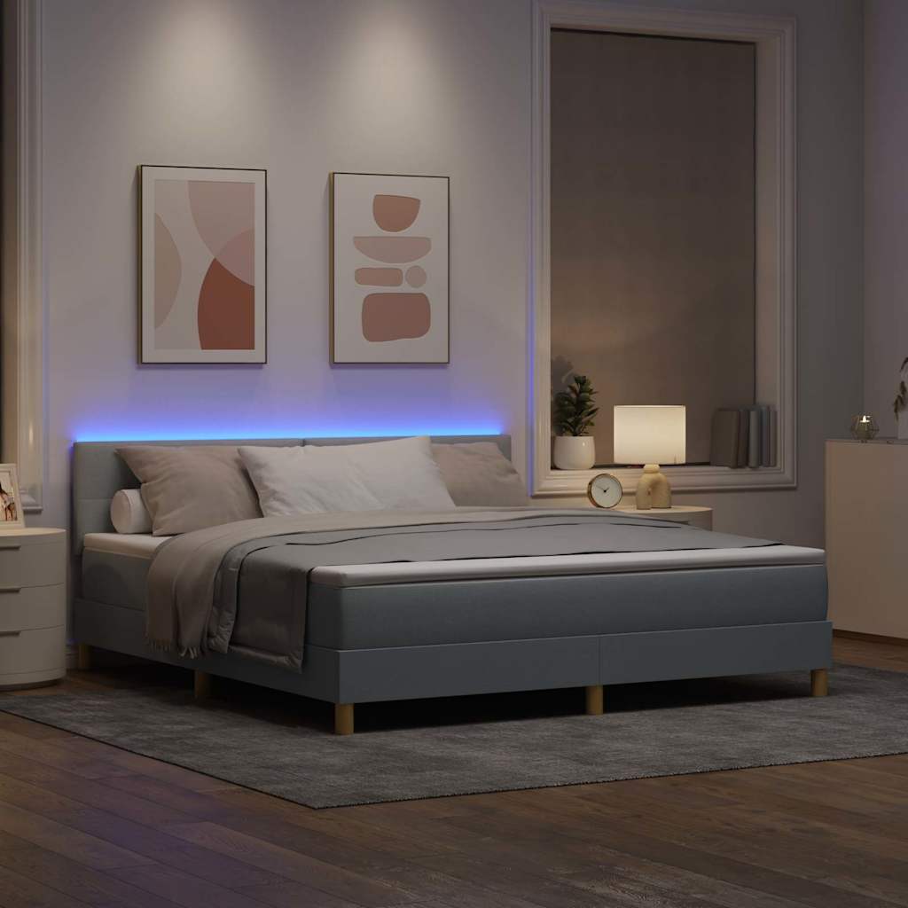 LED Box Spring Krevet Svijetlo siva 180 x 200 cm tkanina