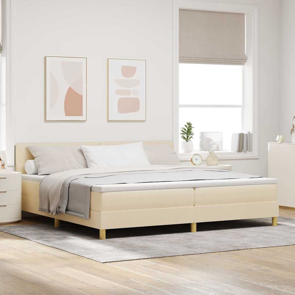 LED Box Spring Krevet s jastukom Krema 200 x 200 cm tkanina