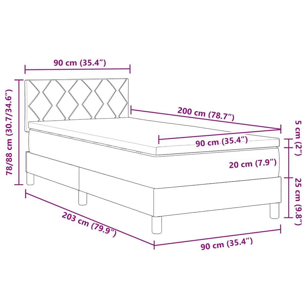 LED Box Spring Krevet Sivo-smeđa 90 x 200 cm tkanina