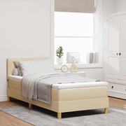 LED Box Spring Krevet s jastukom Krema 100 x 200 cm tkanina