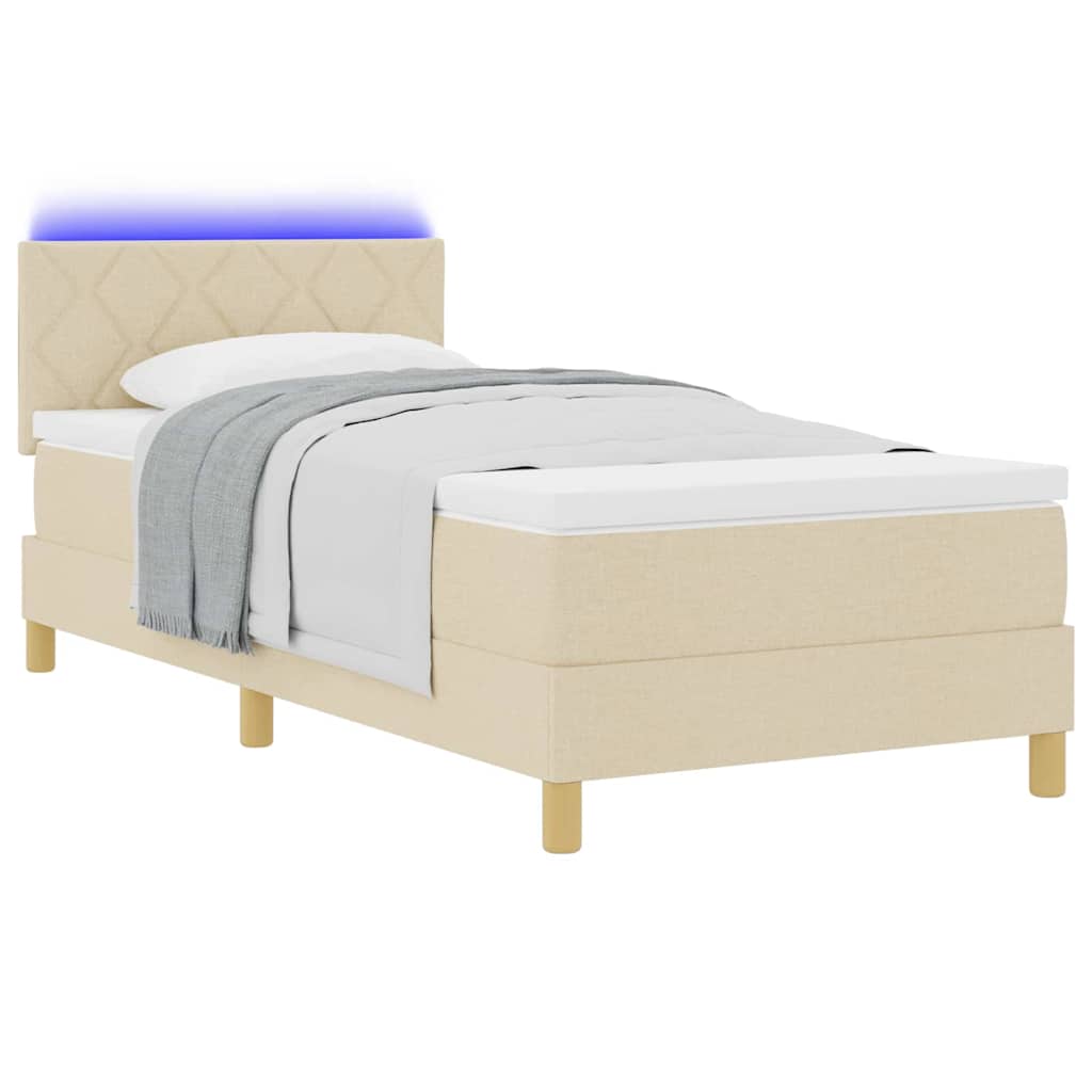 LED Box Spring Krevet s jastukom Krema 100 x 200 cm tkanina