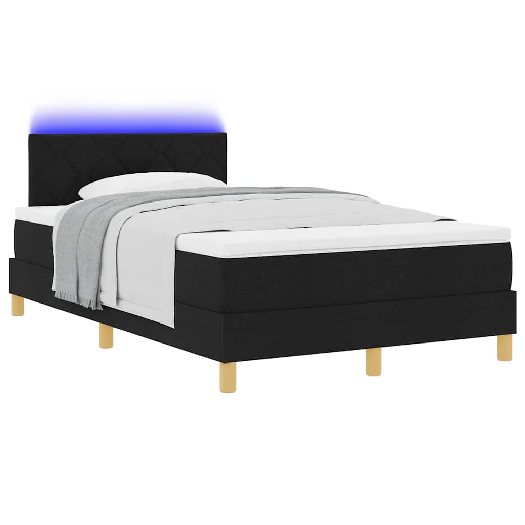 LED Box Spring Krevet s jastukom Crna 120 x 190 cm tkanina