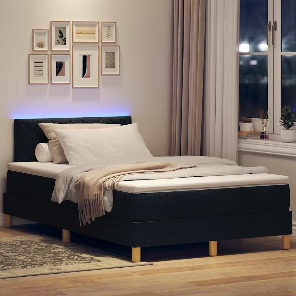 LED Box Spring Krevet s LED trakama Crna 120 x 200 cm tkanina