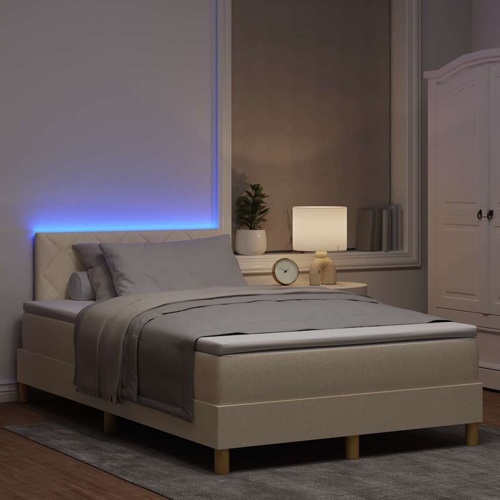 LED Box Spring Krevet s LED trakama Krema 120 x 200 cm tkanina