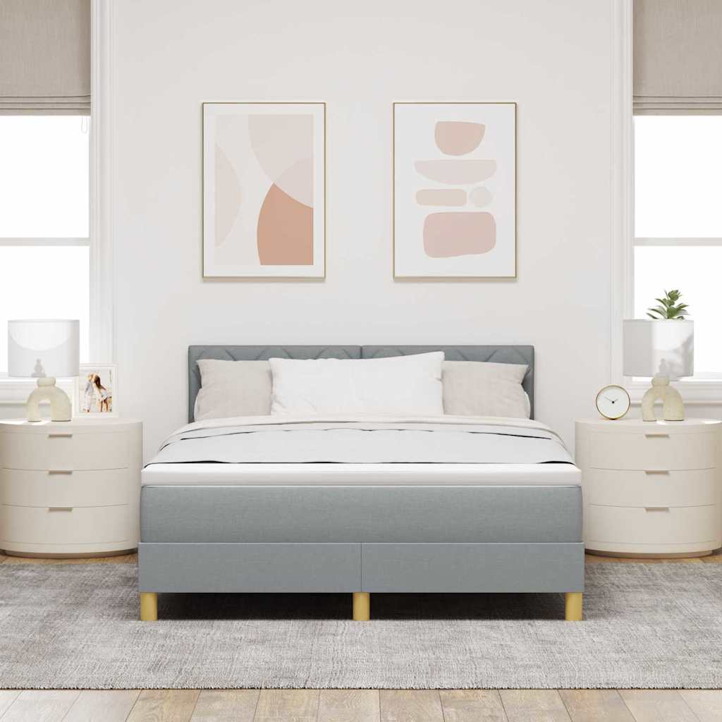 LED Box Spring Krevet Svijetlo siva 160 x 200 cm tkanina