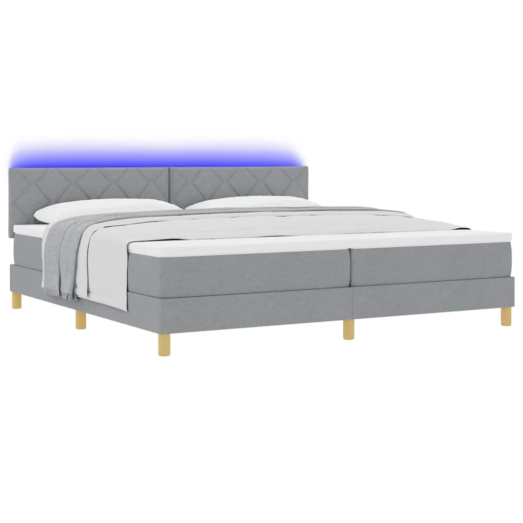 LED Box Spring Krevet Svijetlo siva 200 x 200 cm tkanina