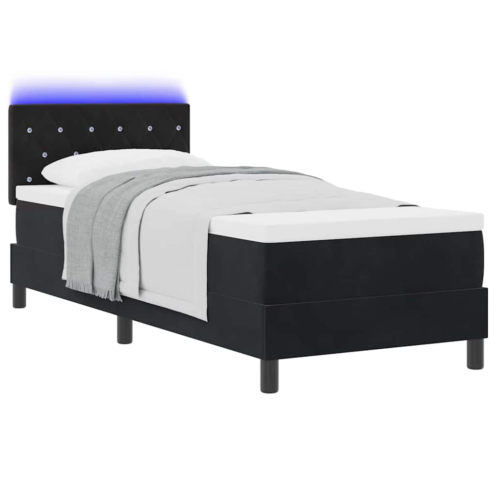 LED Box Spring Krevet s madracem Crna 80 x 200 cm Baršun