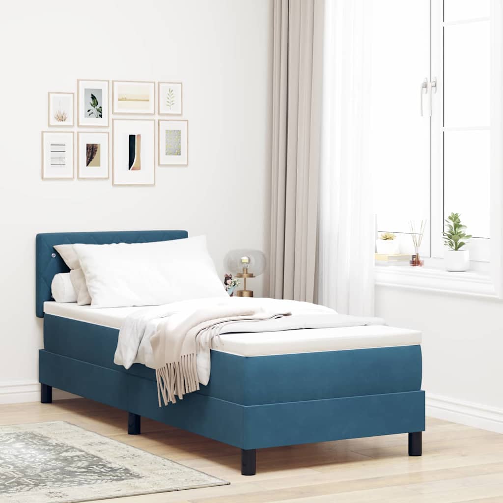 LED Box Spring Krevet s madracem Tamno plava 80 x 200 cm Baršun
