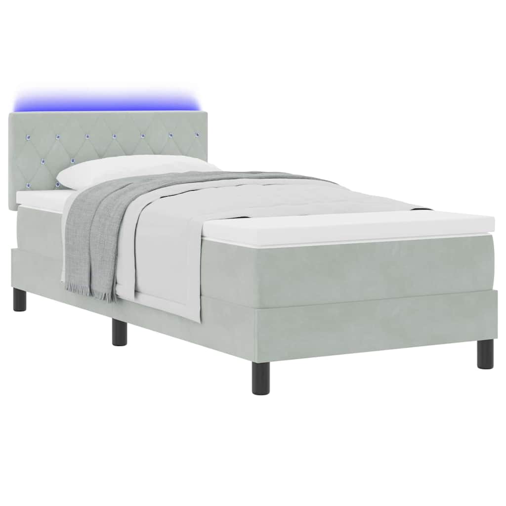 LED Box Spring Krevet Svijetlo siva 90 x 200 cm Baršun