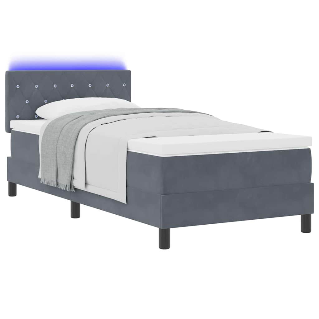 LED Box Spring Krevet s madracem Tamno siva 100 x 200 cm Baršun