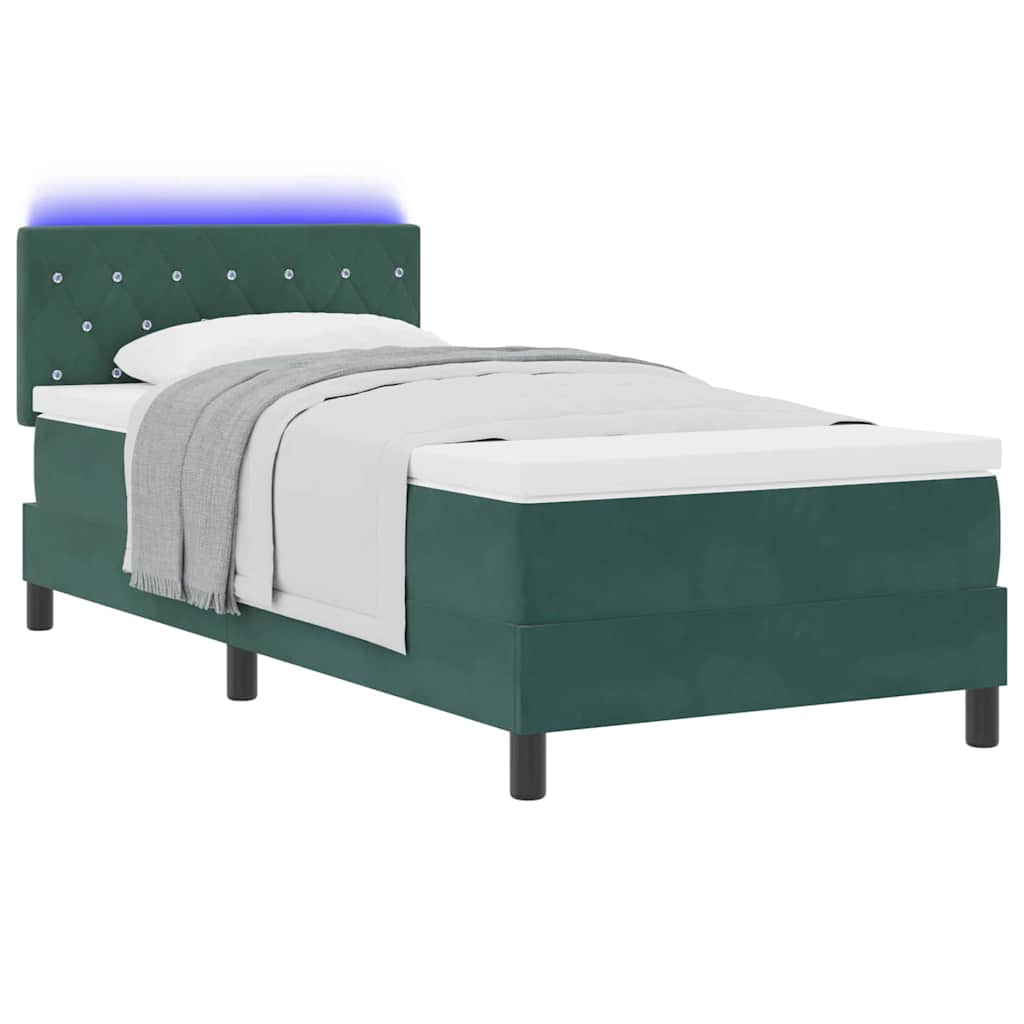 LED Box Spring Krevet Tamnozelena 100 x 200 cm Baršun