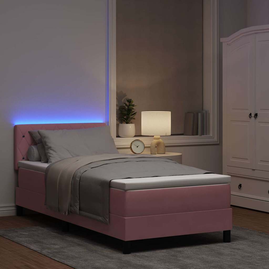 LED Box Spring Krevet s madracem Ružičasta 100 x 200 cm Baršun