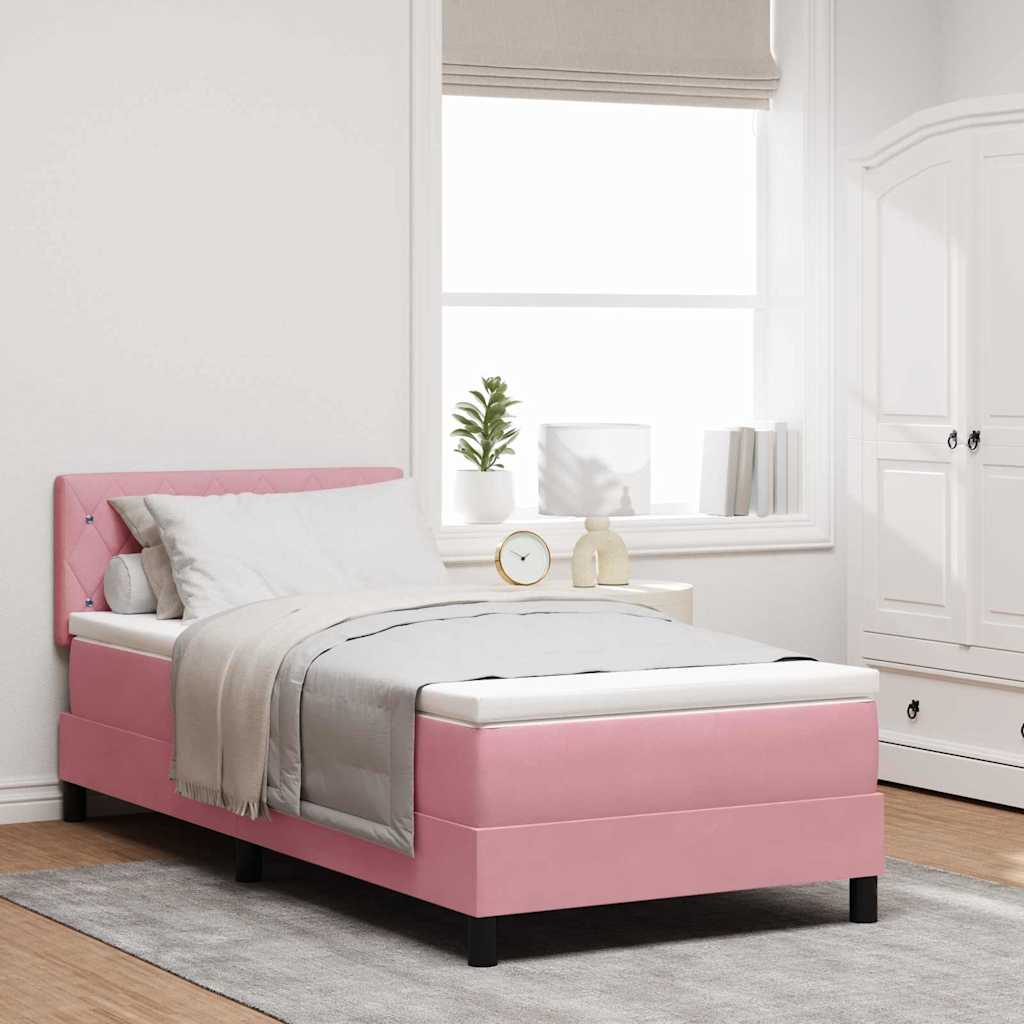 LED Box Spring Krevet s madracem Ružičasta 100 x 200 cm Baršun