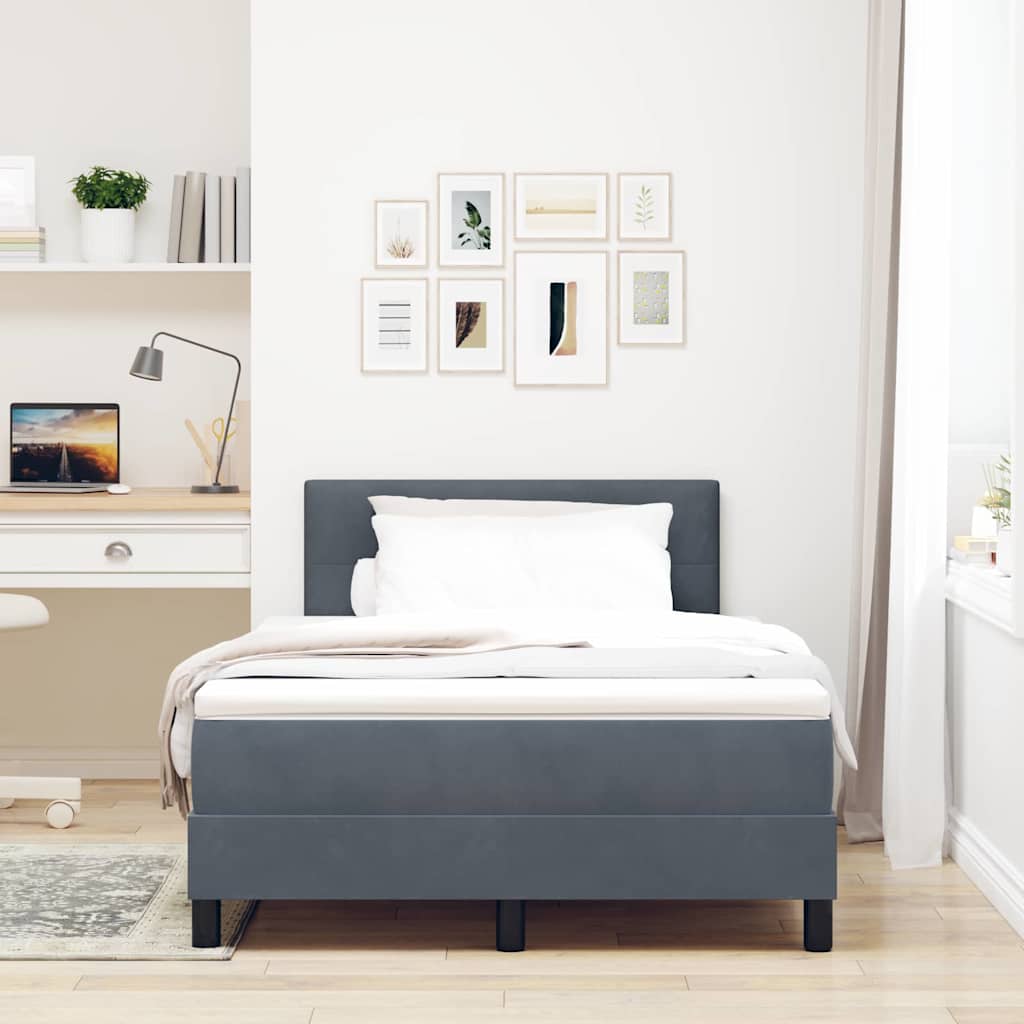 LED Box Spring Krevet s madracem Tamno siva 120 x 190 cm Baršun