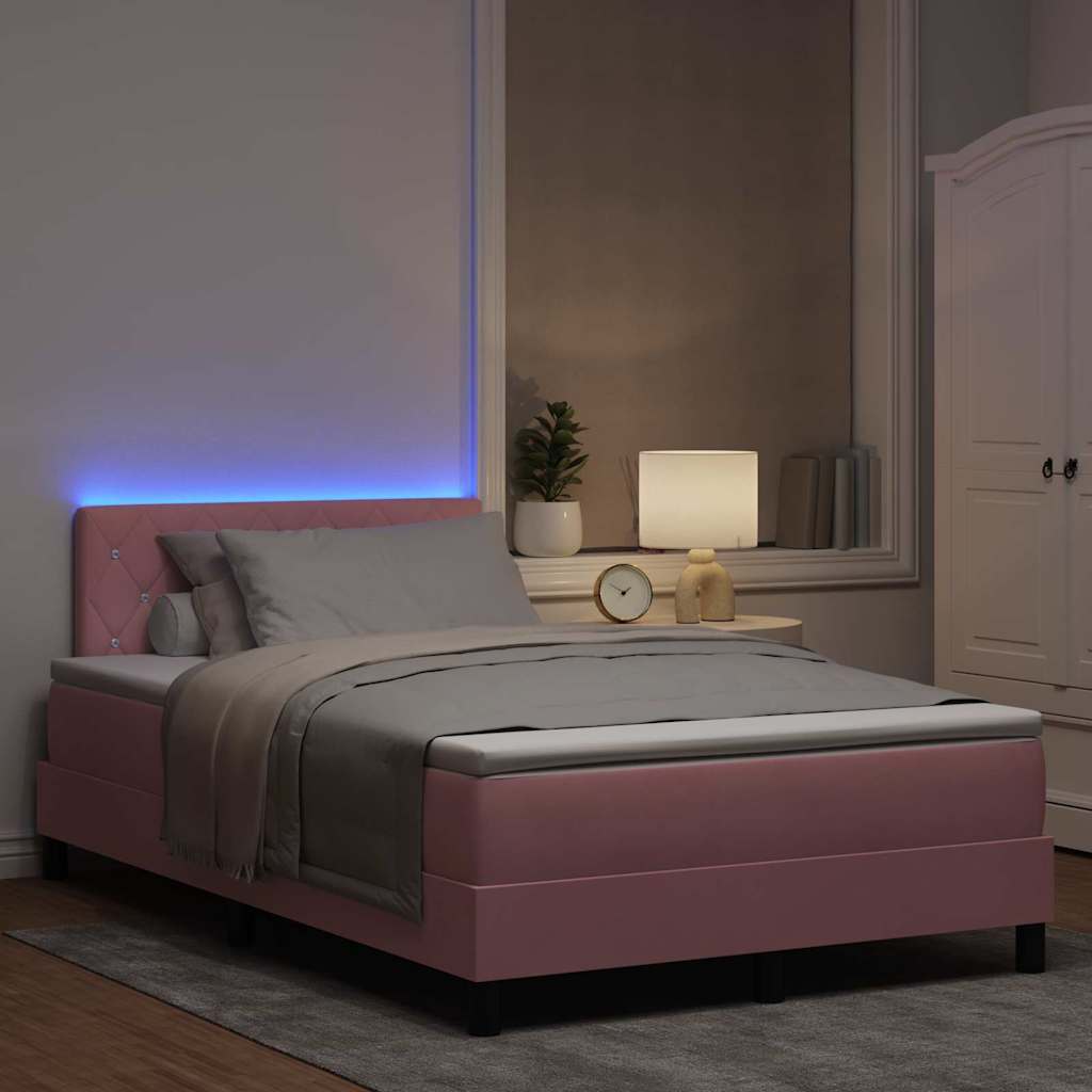 LED Box Spring Krevet s madracem Ružičasta 120 x 190 cm Baršun