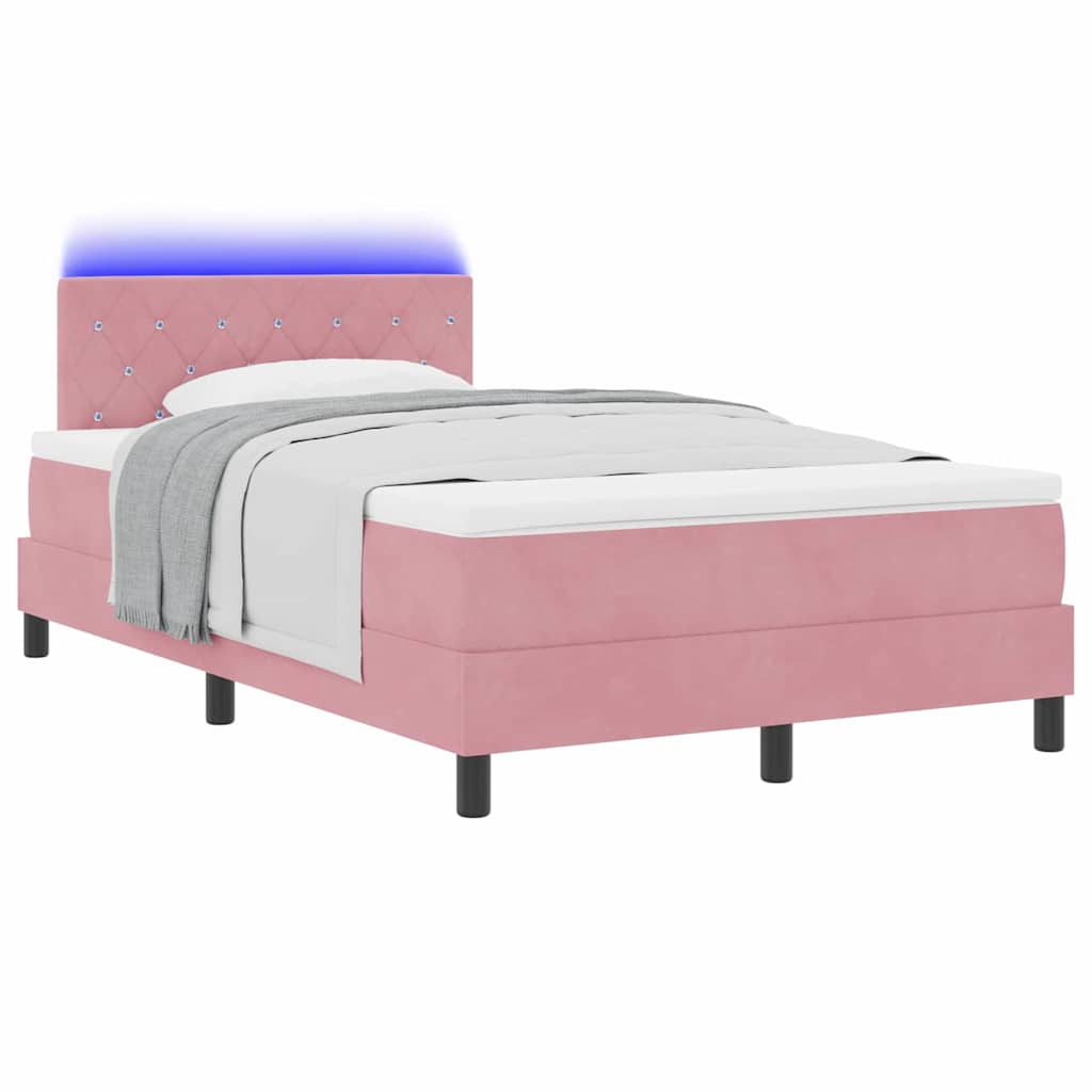 LED Box Spring Krevet s madracem Ružičasta 120 x 190 cm Baršun