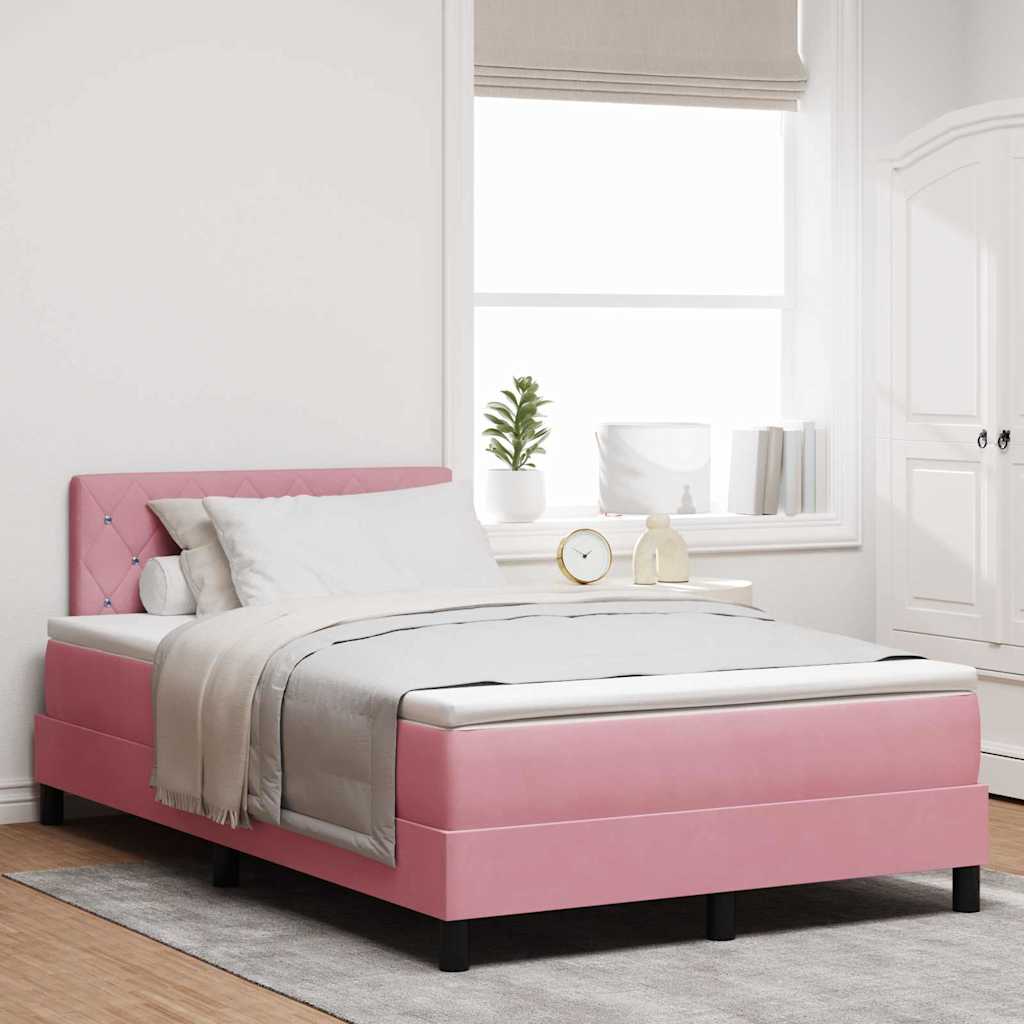 LED Box Spring Krevet s madracem Ružičasta 120 x 200 cm Baršun