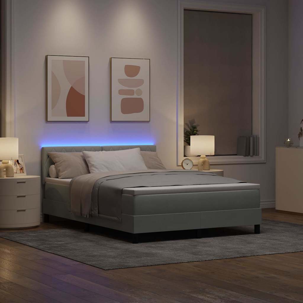 LED Box Spring Krevet Svijetlo siva 160 x 200 cm Baršun