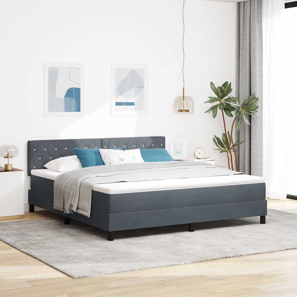 LED Box Spring Krevet s madracem Tamno siva 180 x 200 cm Baršun